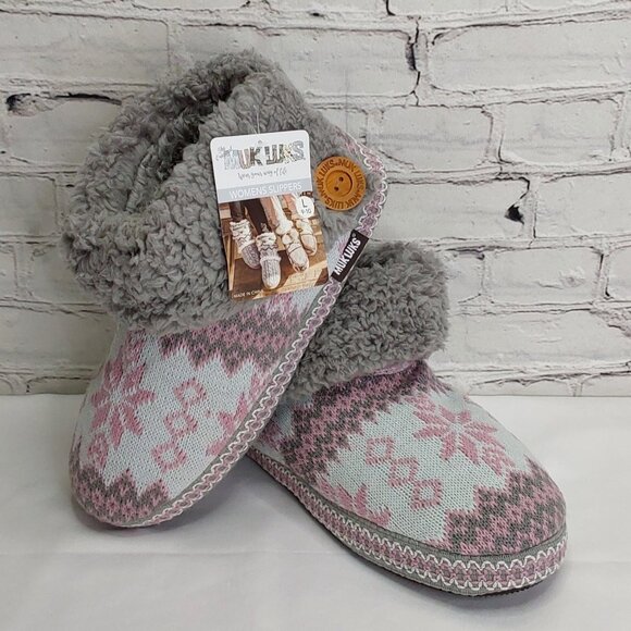 'MUK-LUKS' FOLD~OVER FUZZY SLIP-ON 'CINDER WOOD' SIDE BUTTON SLIPPERS - Picture 15 of 16